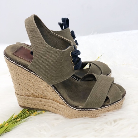 Tory Burch Shoes - Tory Burch Linley Olive Wedge Espadrilles